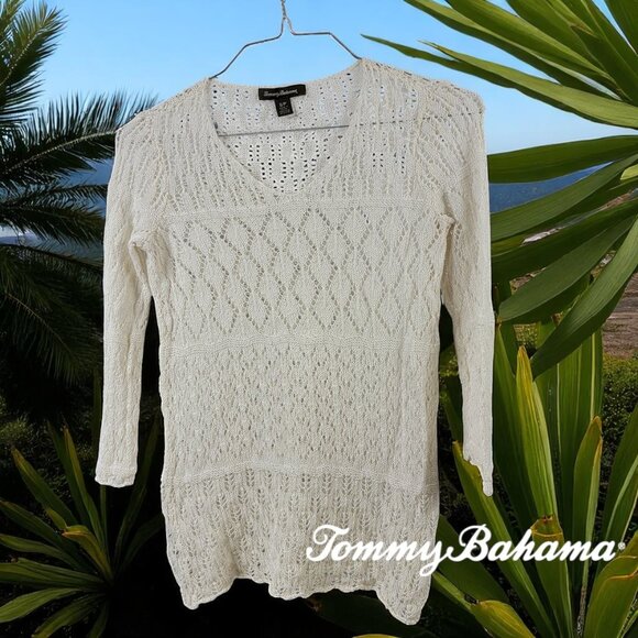 Tommy Bahama White Crochet Knit Lace Top Size Small Beach Coverup - Picture 1 of 9